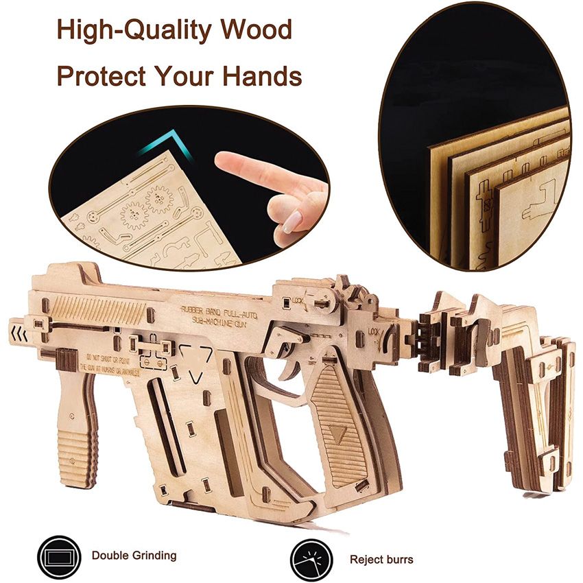 3D Wooden Rubber Band Machine Gun Puzzle