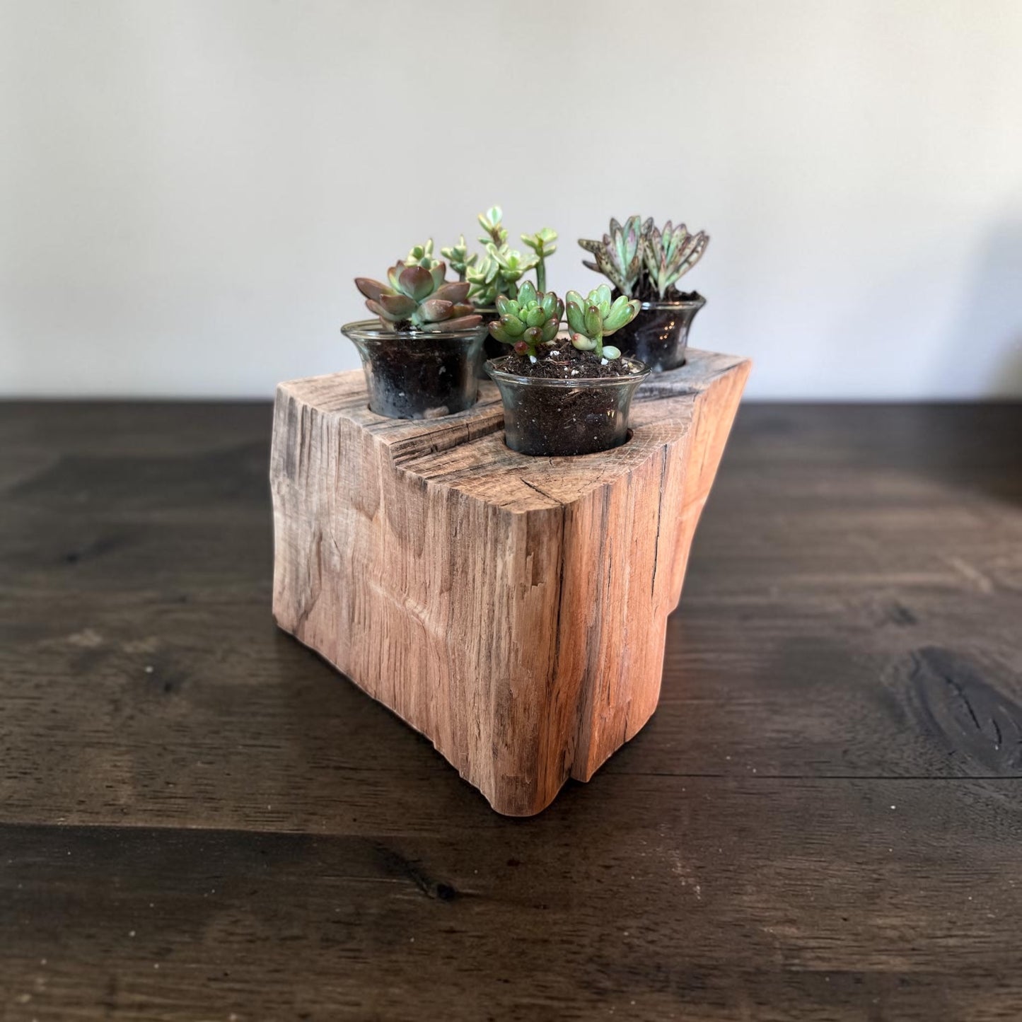 Oak Candle And Succulent Holder