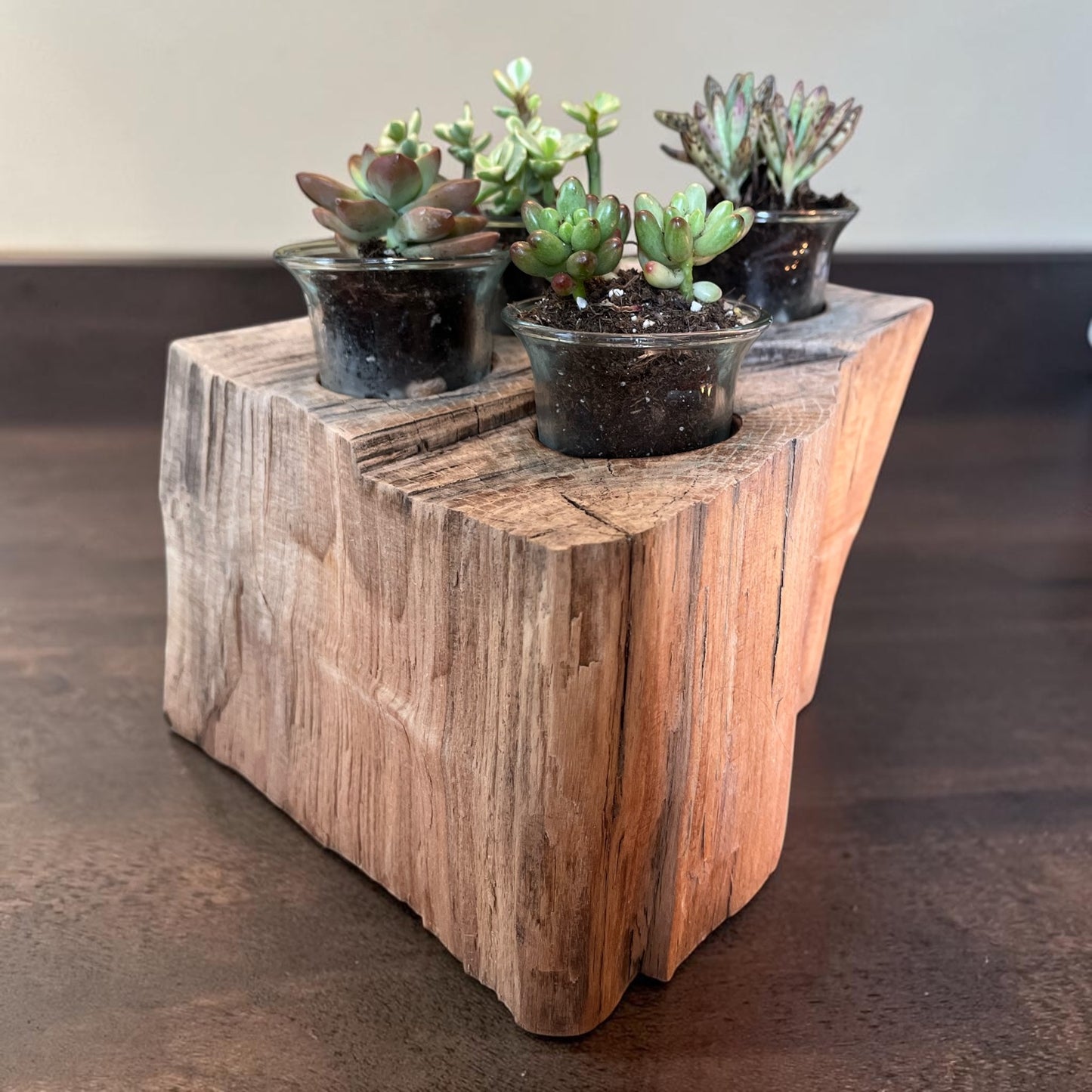 Oak Candle And Succulent Holder