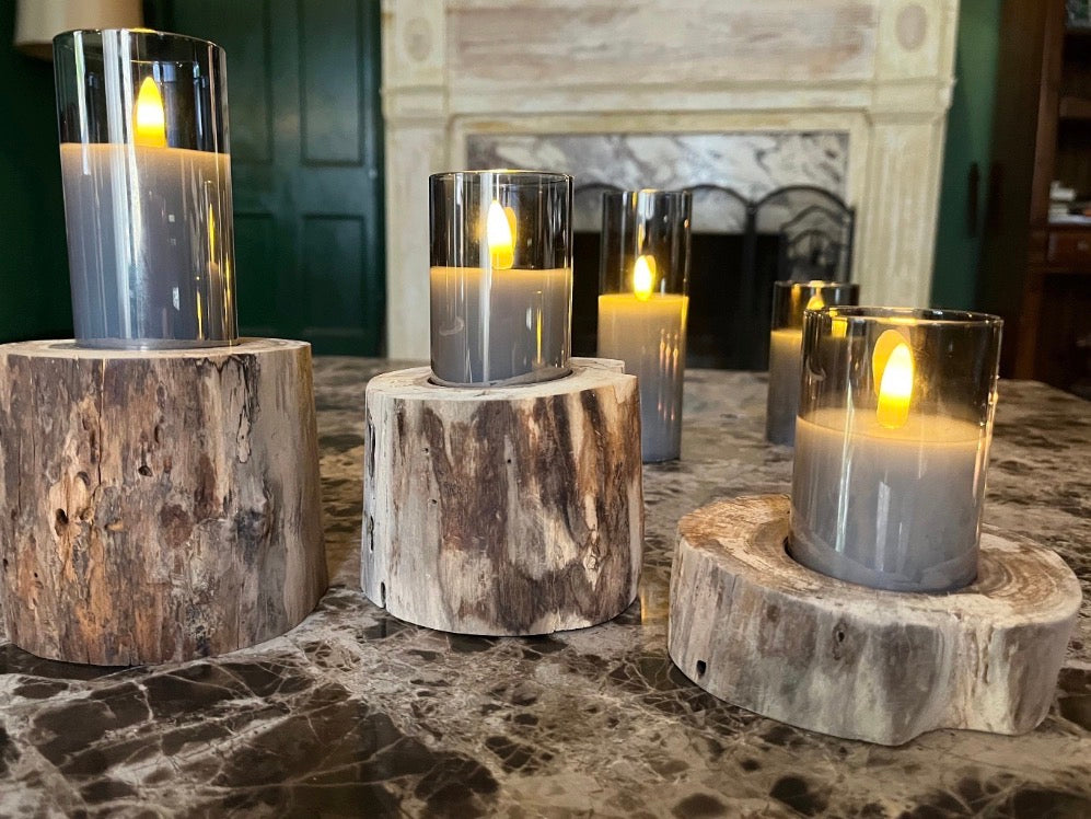 Oak 3 Piece Wooden Candle Holder Set