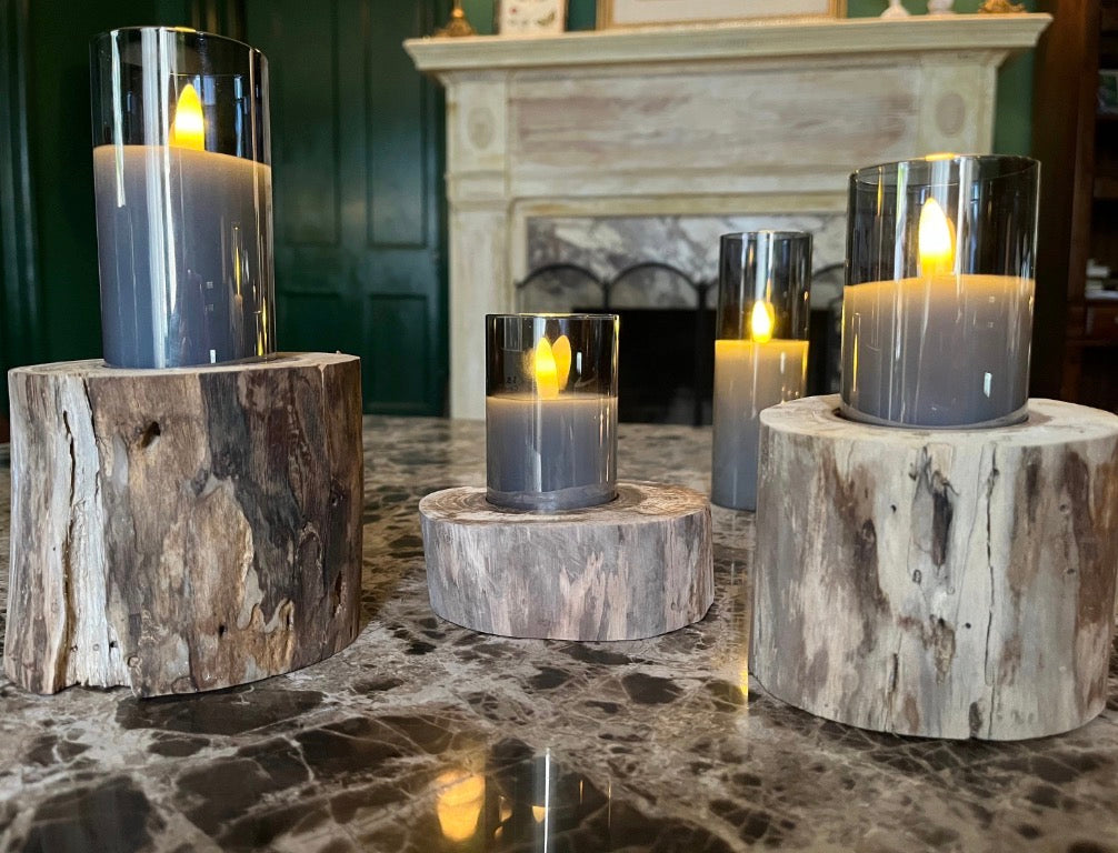 Oak 3 Piece Wooden Candle Holder Set