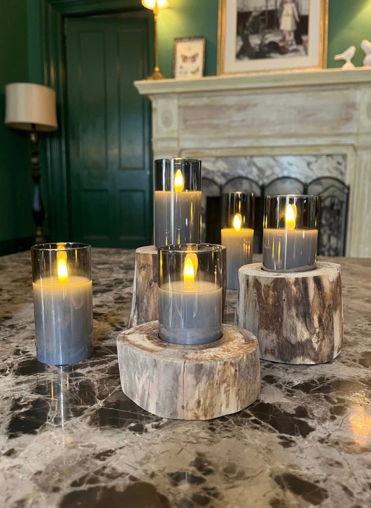 Oak 3 Piece Wooden Candle Holder Set