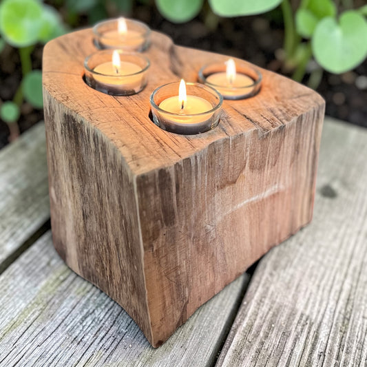 Oak Candle And Succulent Holder