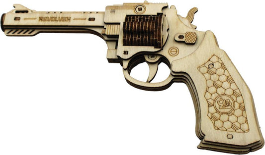 3D Wooden Rubber Band Revolver Puzzle