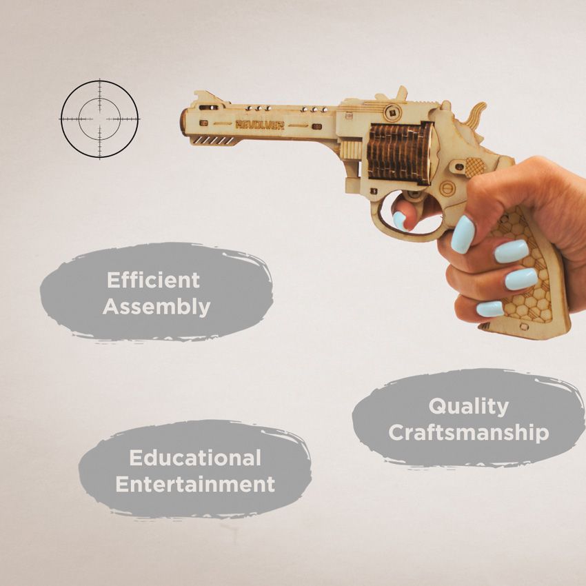 3D Wooden Rubber Band Revolver Puzzle