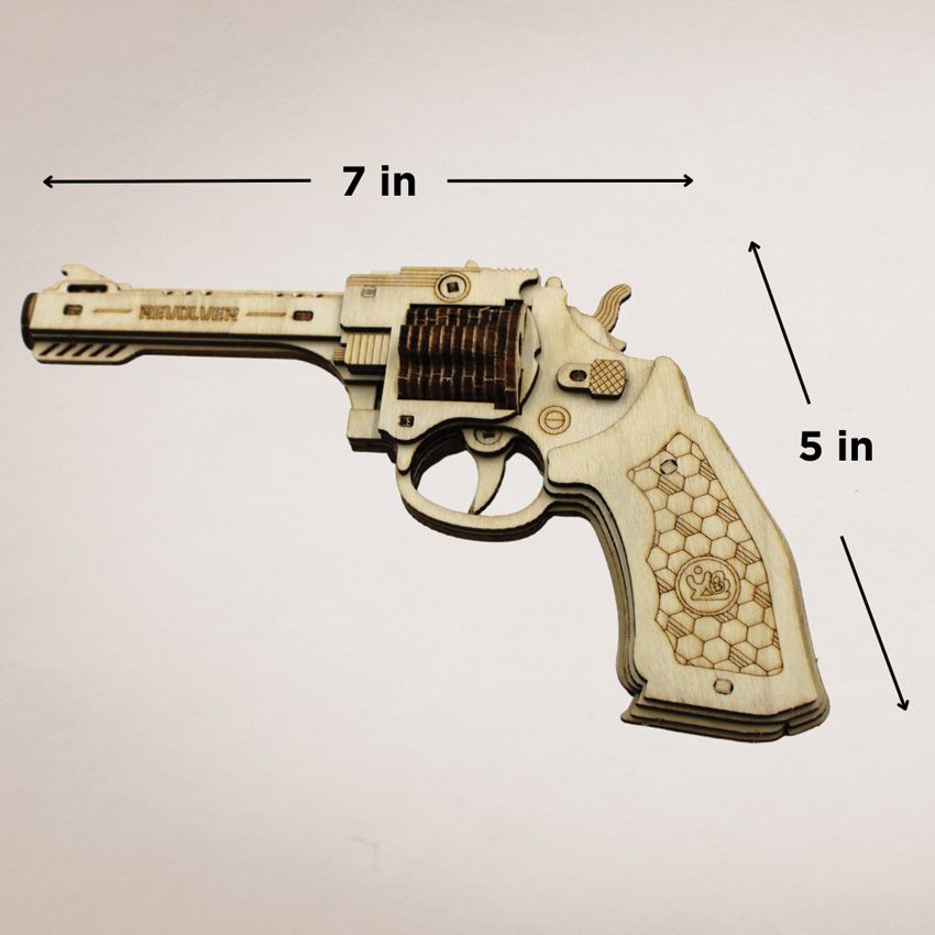 3D Wooden Rubber Band Revolver Puzzle