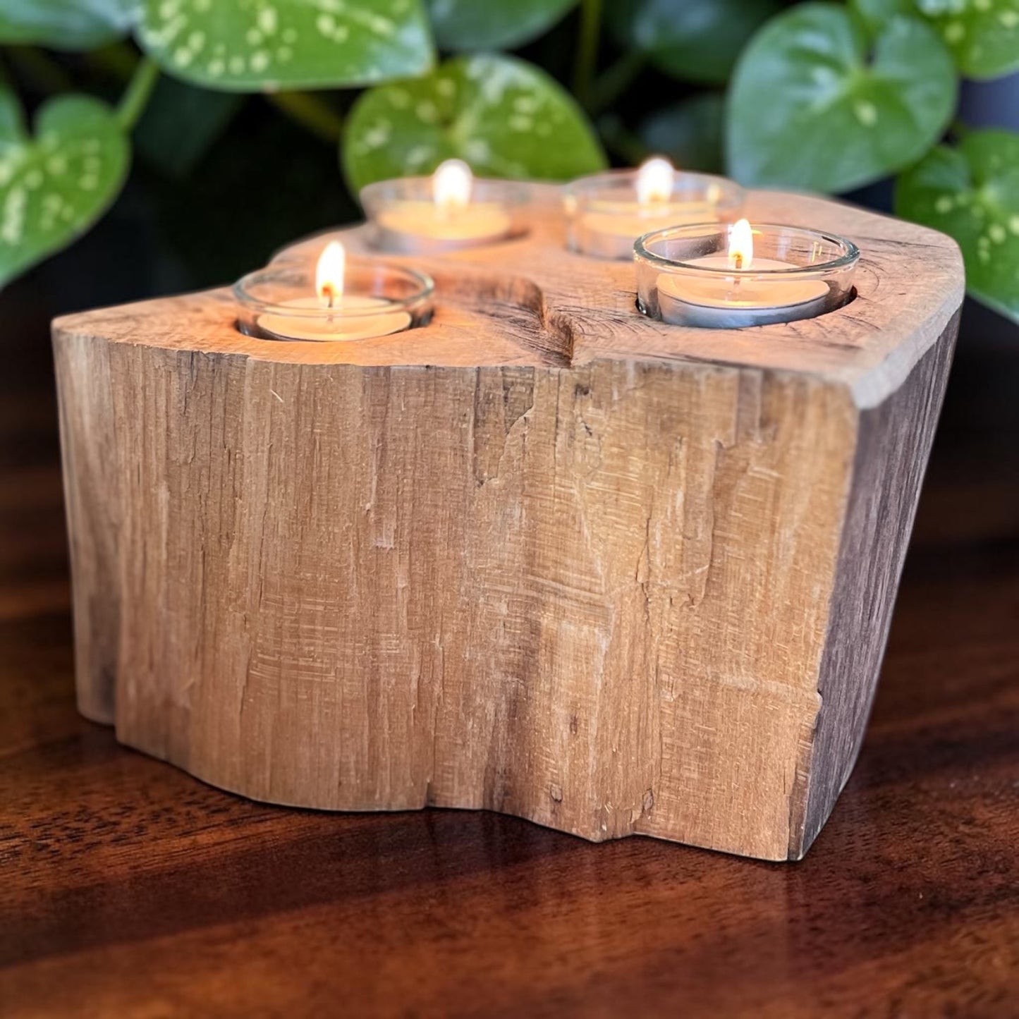 Oak Candle And Succulent Holder