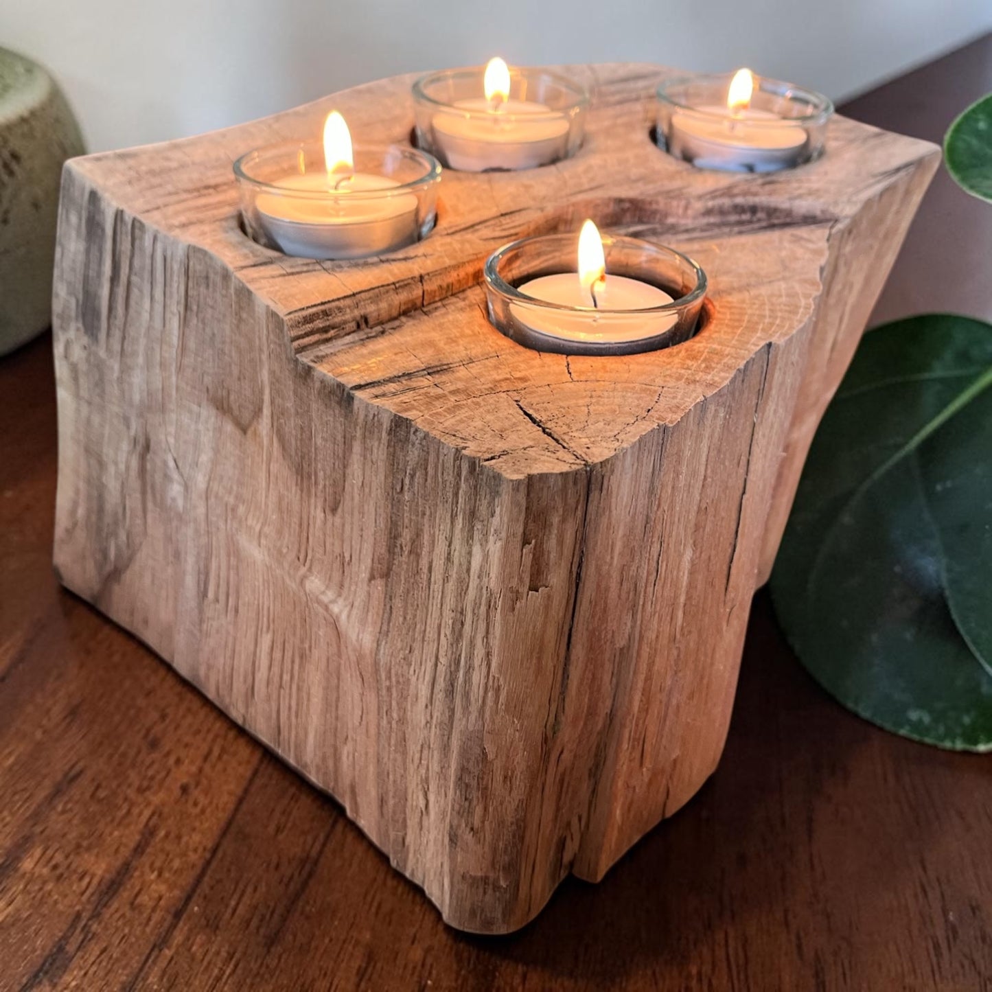 Oak Candle And Succulent Holder