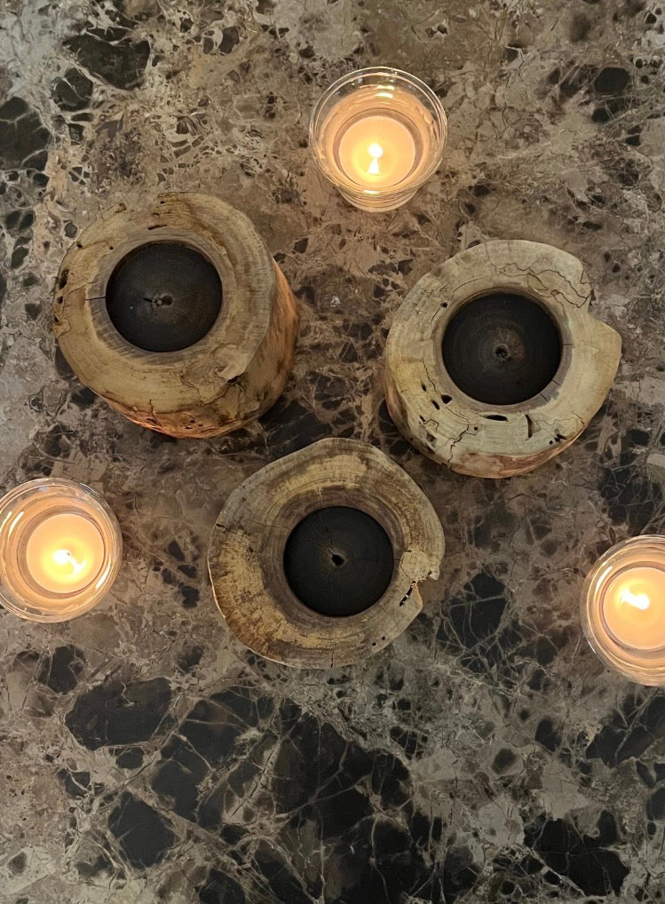 Oak 3 Piece Wooden Candle Holder Set
